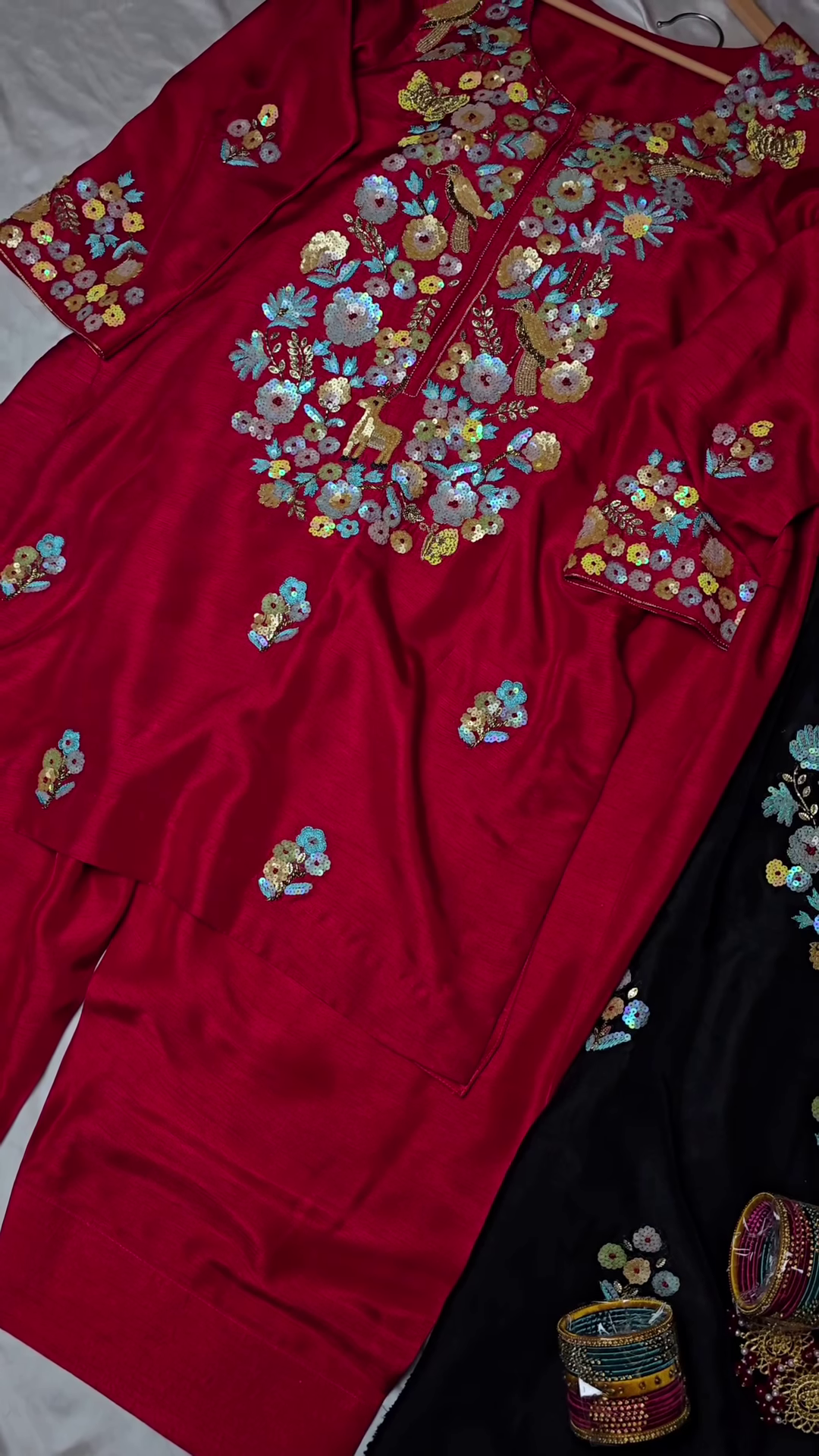 Black Hand-Embroidered Sequin Jacket Kurta - Image 3