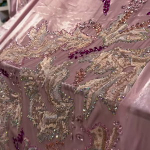 Luxe Hand-Embroidered Pink Net Fabric