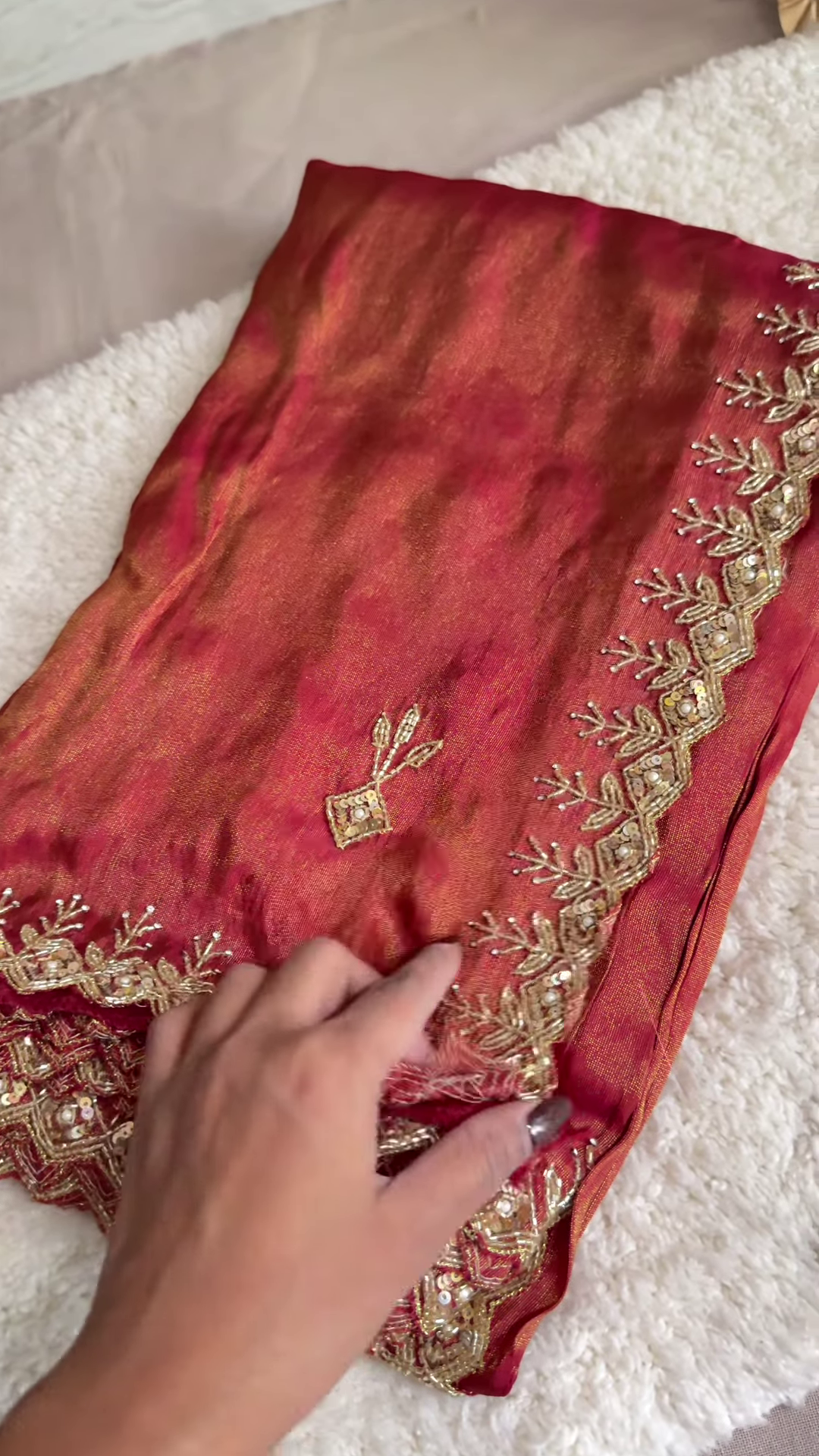 Royal Red Silk Suit with Heavy Embroidery - Image 3