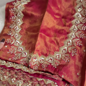 Royal Red Silk Suit with Heavy Embroidery