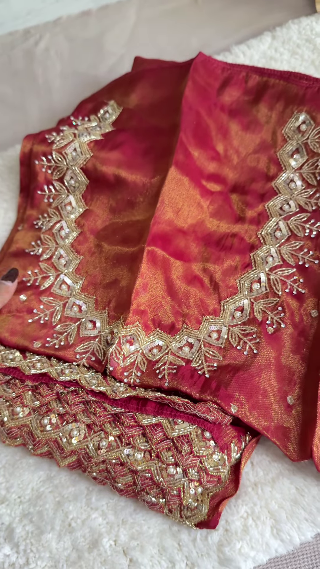 Royal Red Silk Suit with Heavy Embroidery
