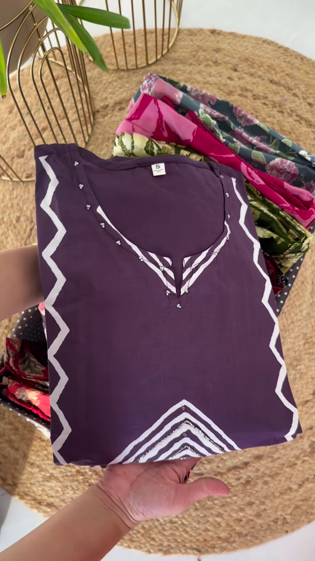 Elegant Purple Hand-Block Printed Cotton Kurta - Image 4