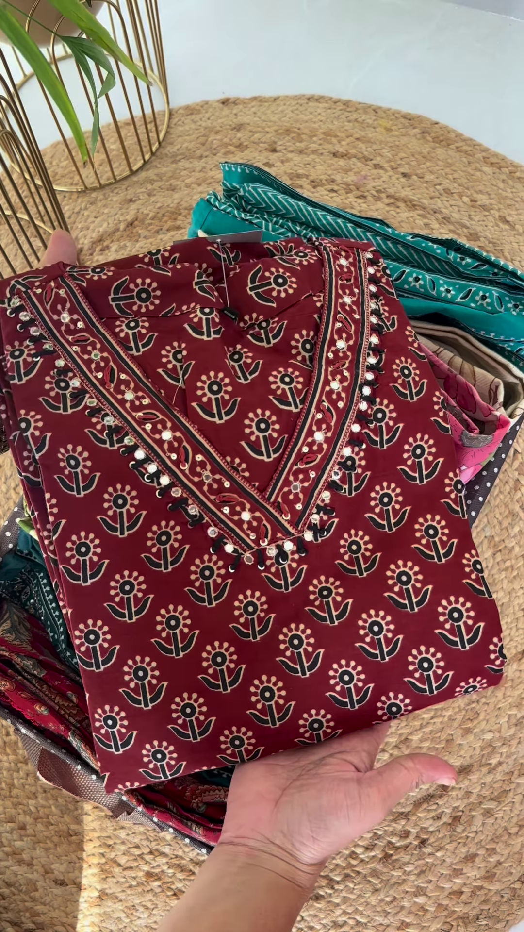 Elegant Purple Hand-Block Printed Cotton Kurta - Image 3