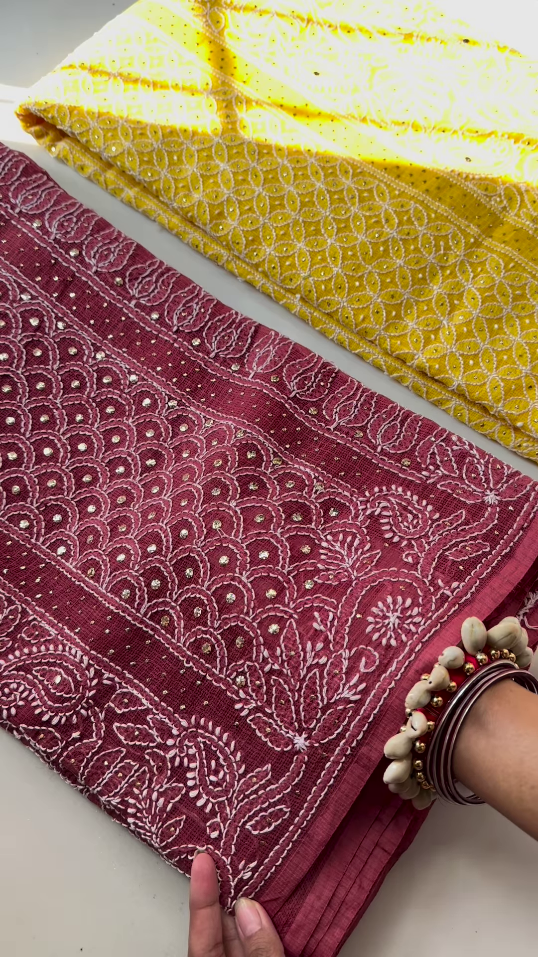 Sunshine Elegance Chikankari Embroidered Fabric