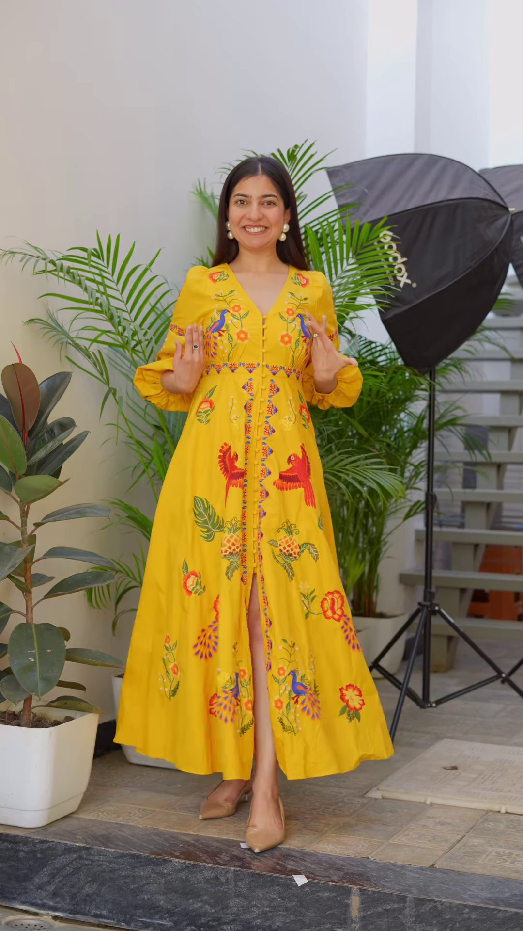 Tropical Bliss Pineapple Embroidered Halter Dress