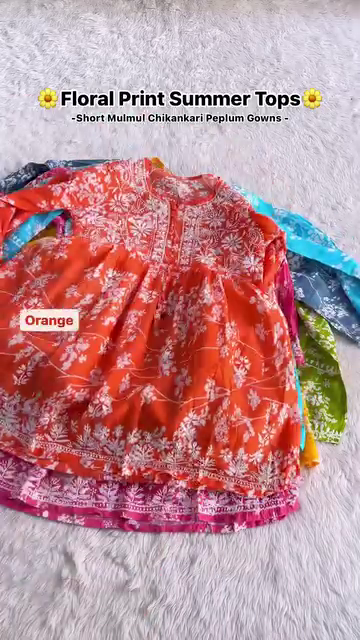 Floral Print Summer Tops – Mulmul Chikankari Peplum Gowns - Image 5