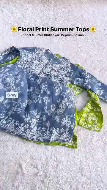 Floral Print Summer Tops – Mulmul Chikankari Peplum Gowns - Image 2