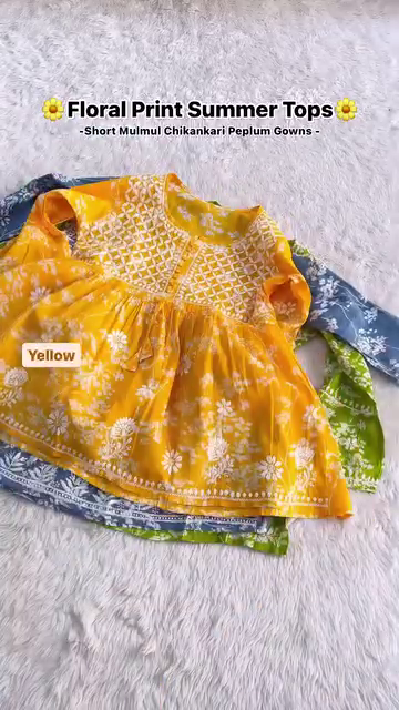 Floral Print Summer Tops – Mulmul Chikankari Peplum Gowns - Image 3