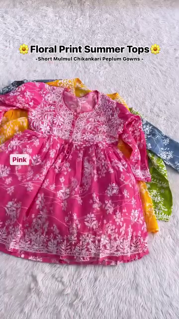 Floral Print Summer Tops – Mulmul Chikankari Peplum Gowns - Image 4