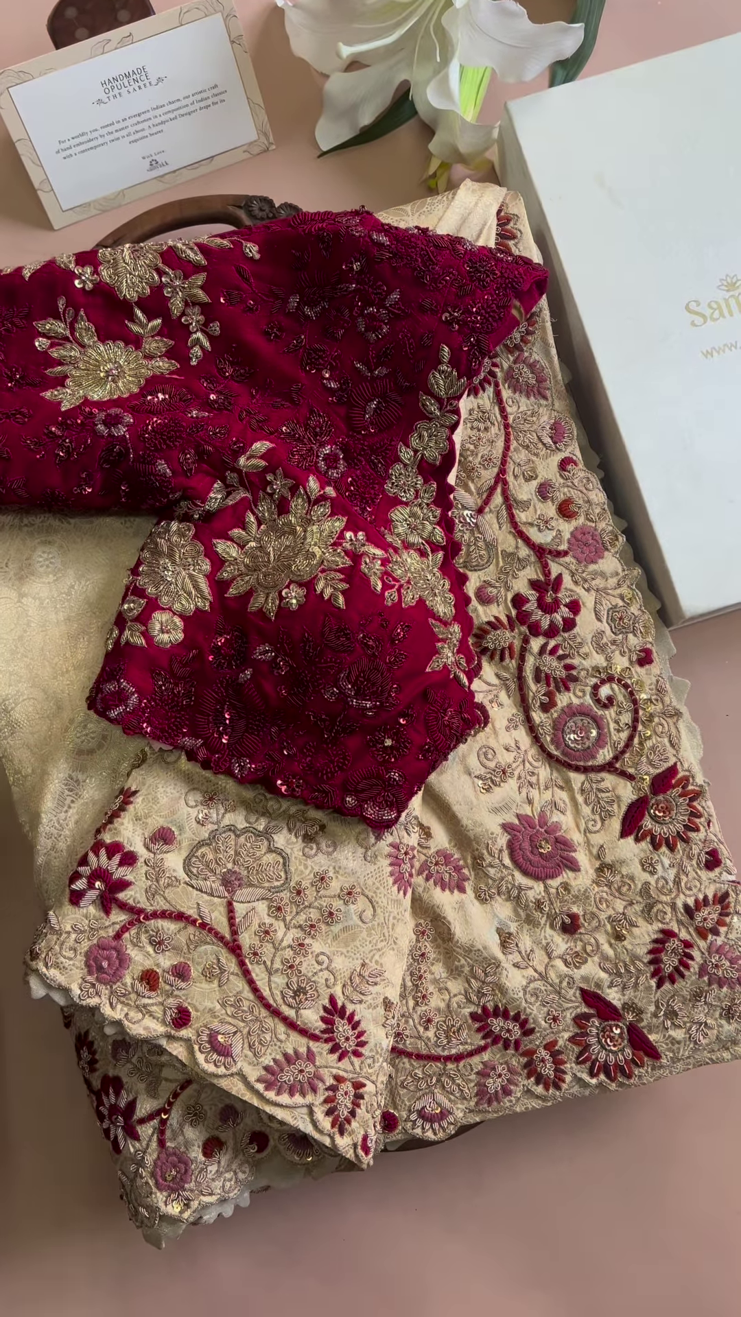 Maroon & Gold Embroidered Lehenga Set - Image 2