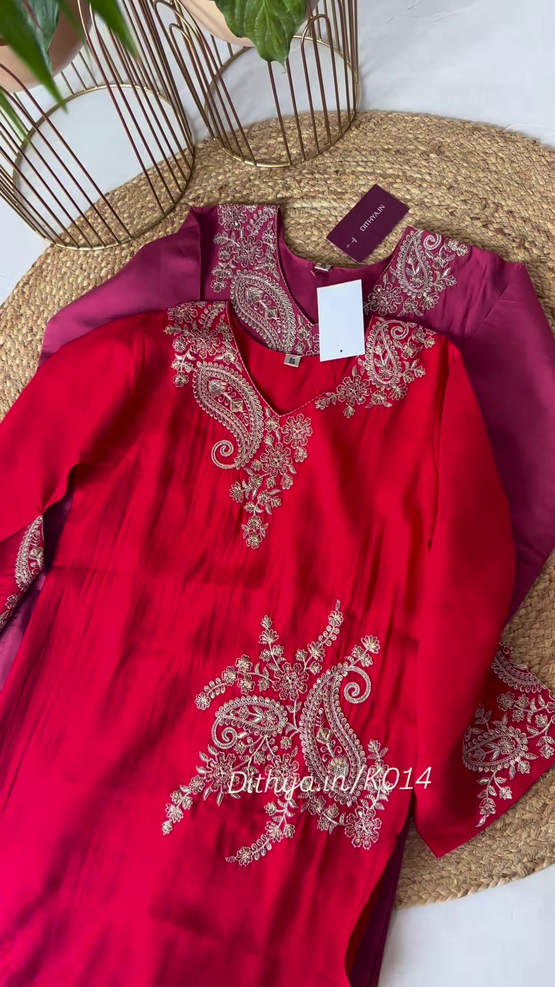 Elegant Wine Embroidered Kurta Set - Image 3