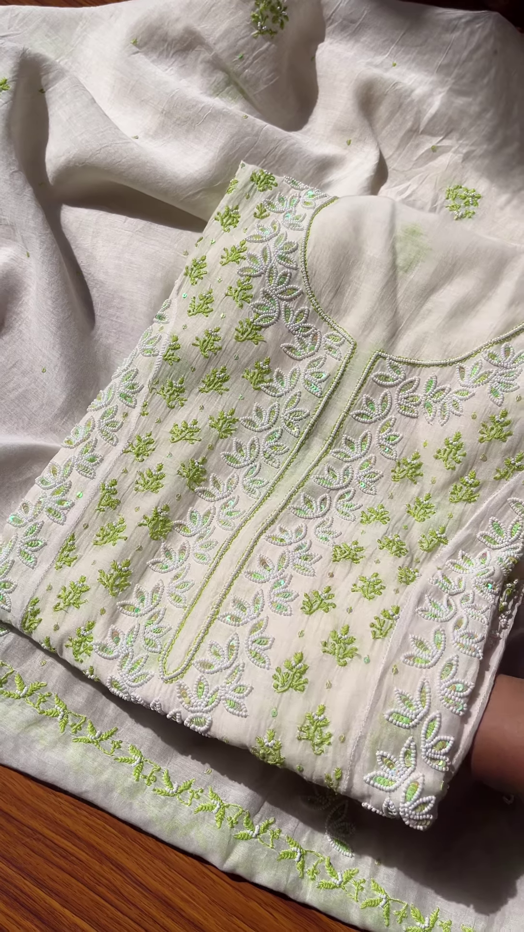 Ivory & Lime Green Hand-Embroidered Kurta Set