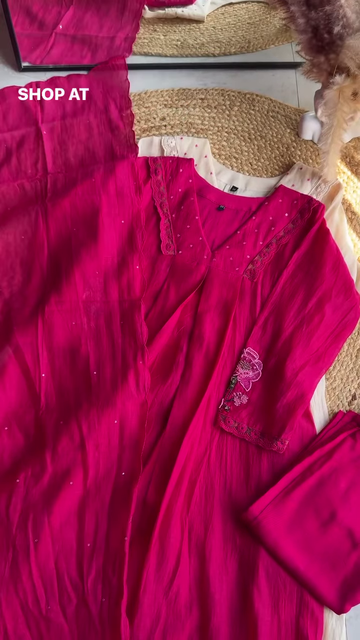 Elegant Ivory & Pink Floral Embroidered Flared Dress - Image 2