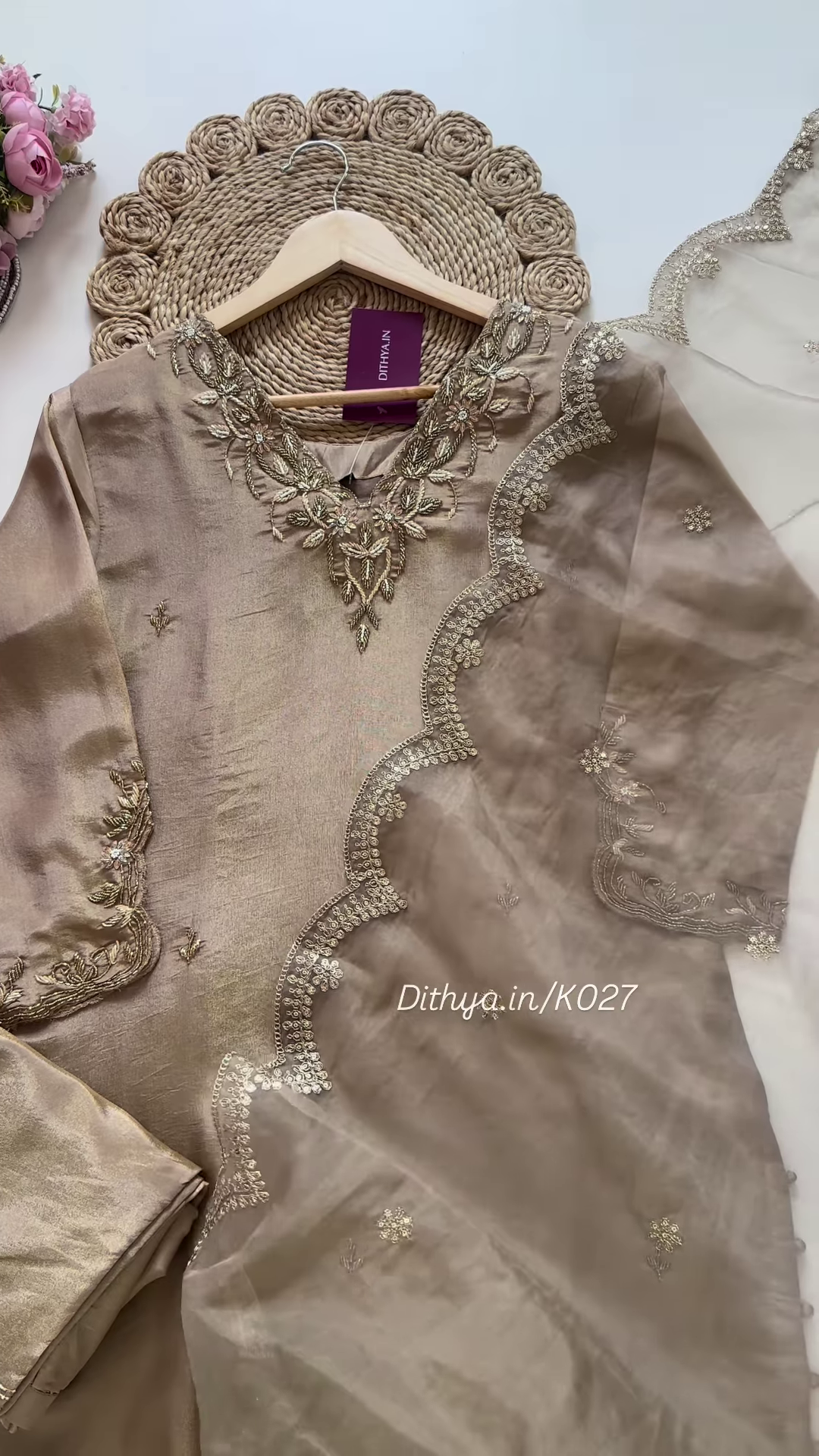 Opulent Gold Embroidered Chanderi Suit Set - Image 2