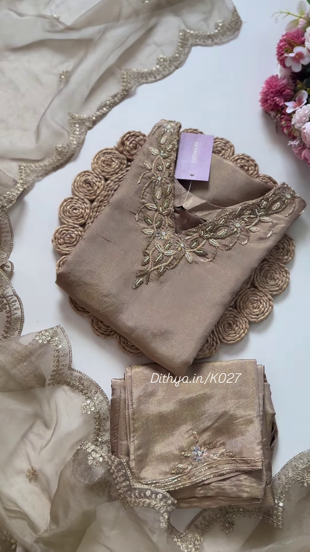 Opulent Gold Embroidered Chanderi Suit Set