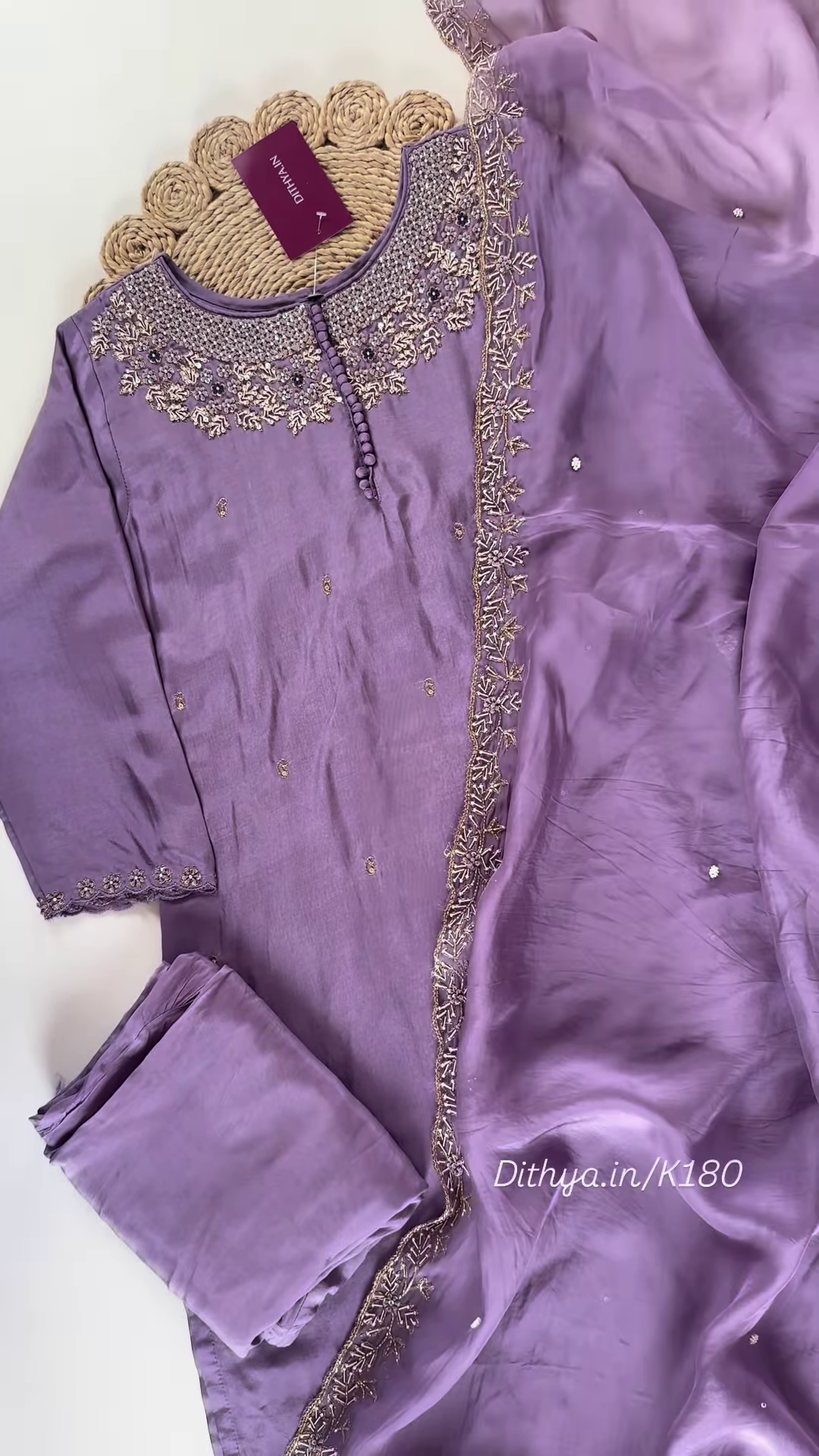 Regal Lavender Embroidered Chanderi Suit Set