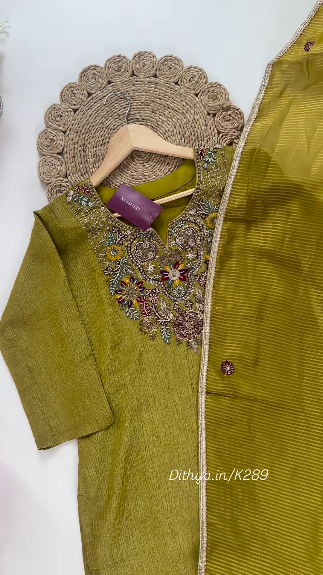 Opulent Olive Green Embroidered Silk Suit Set