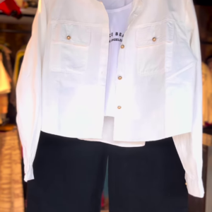 🖤🤍 Monochrome Street Style Co-Ord Set – Shirt, Tee & Wide-Leg Pants (3-Piece Set)