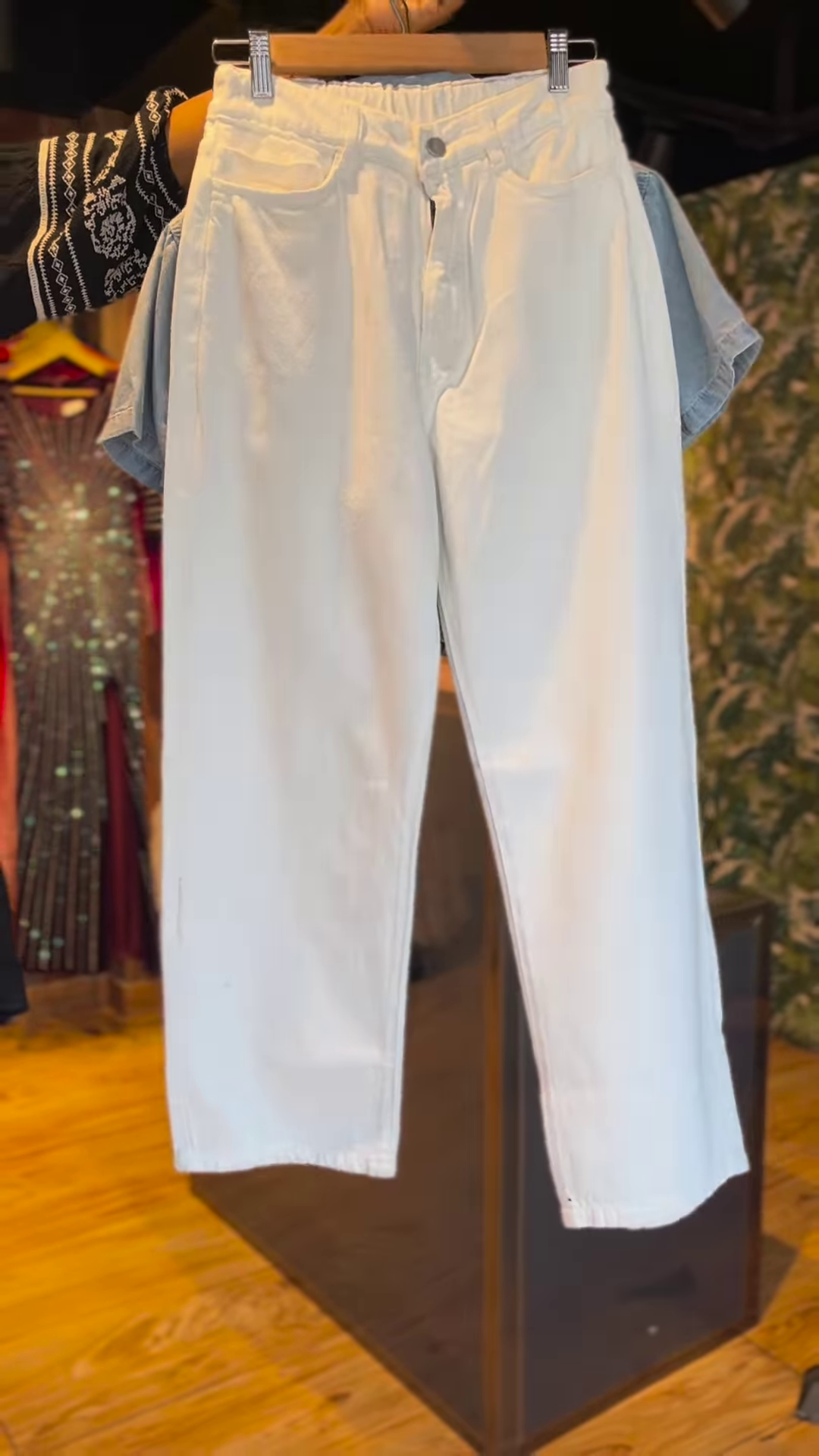 Embellished Denim Coord Set with White Wide-Leg Pants - Image 2