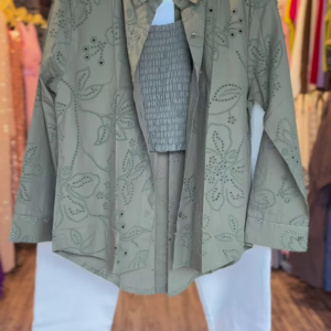 Olive Green Eyelet Embroidered Coord Set