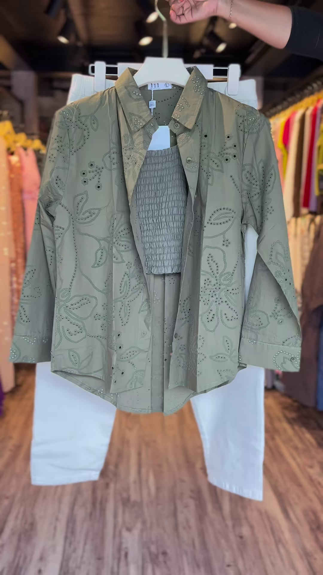 Olive Green Eyelet Embroidered Coord Set