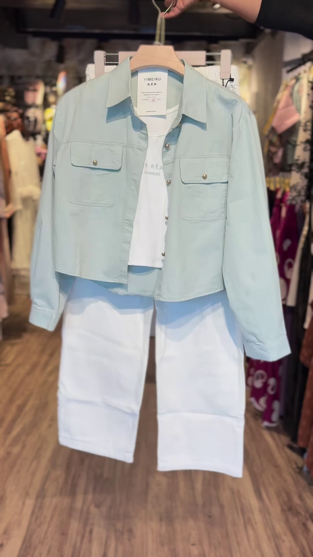 Seafoam Utility Shirt Co-ord with Graphic White Tee & Wide-Leg Trousers