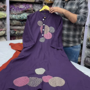 Purple Abstract Embroidered Kurti – Trendy A-line Casual Wear