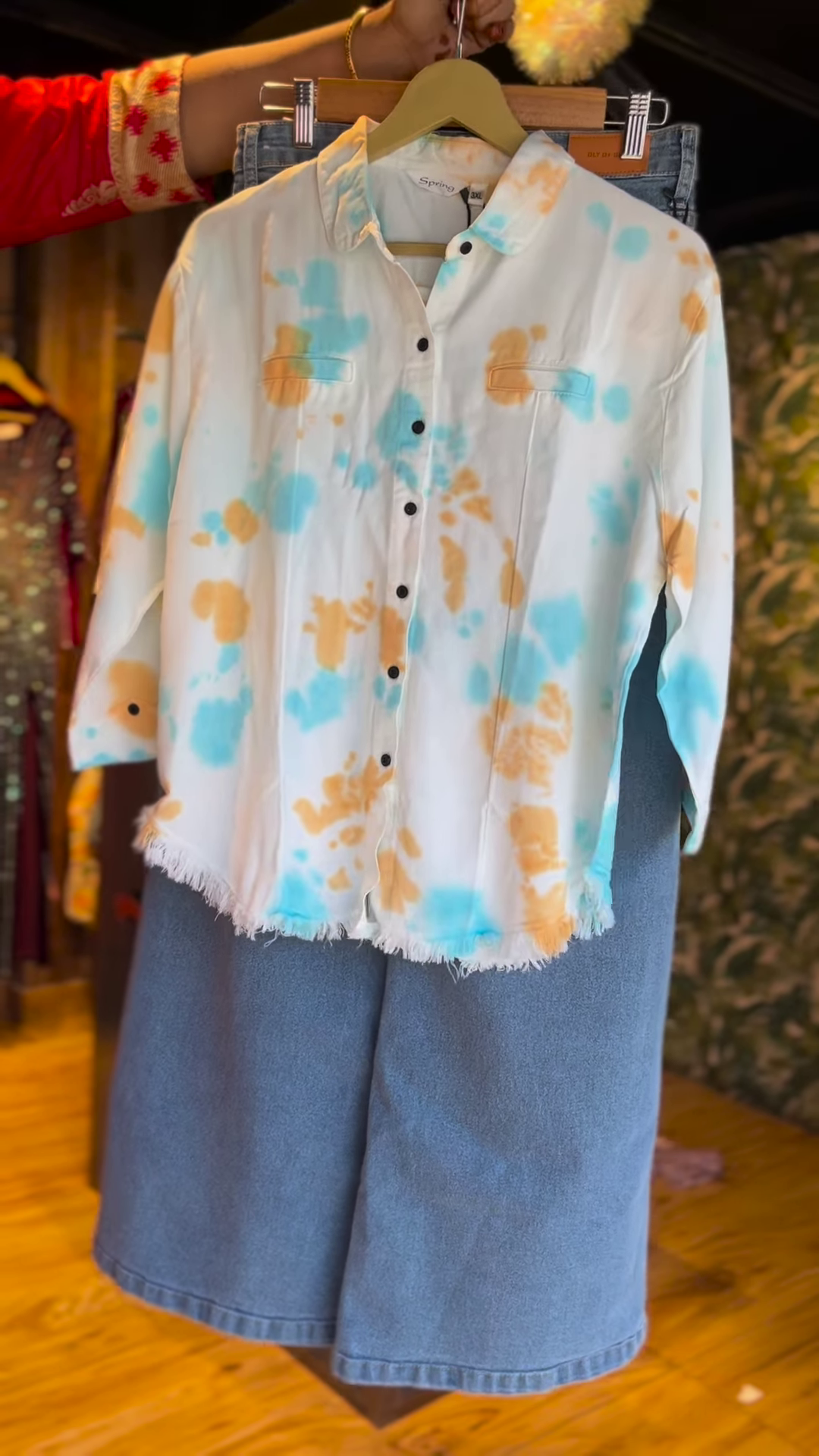 Pastel Tie-Dye Shirt with Denim Culottes – Street Style Co-ord Set