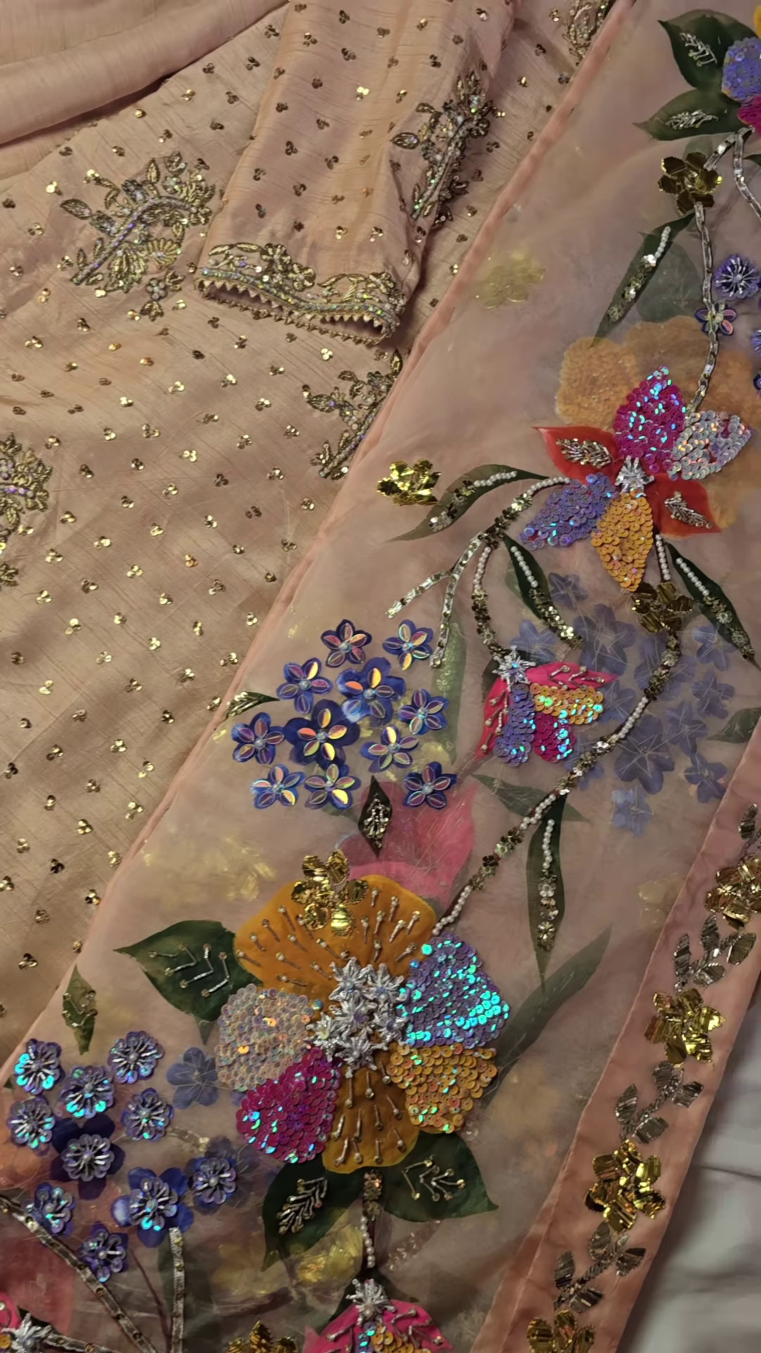 Blossom Radiance Peach Sequin Embroidered Suit Set - Image 2