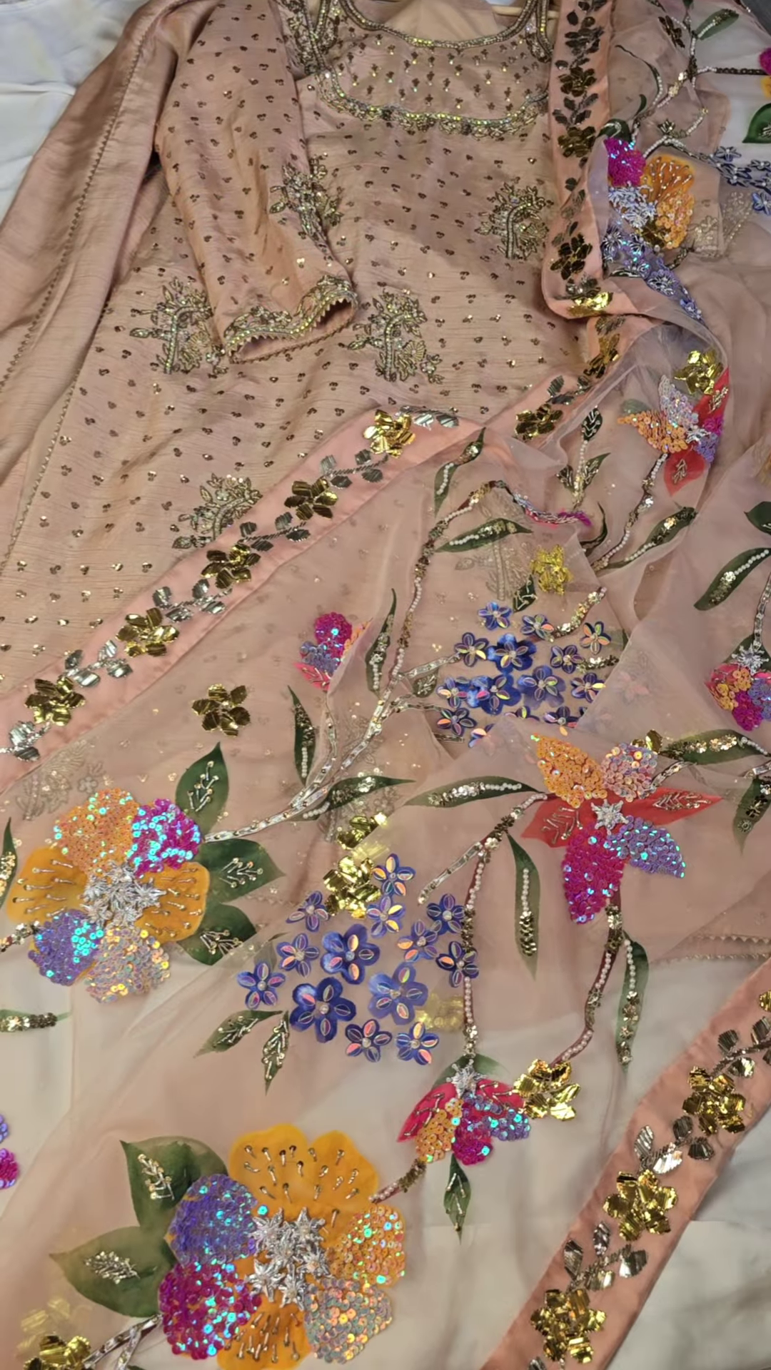 Blossom Radiance Peach Sequin Embroidered Suit Set - Image 4