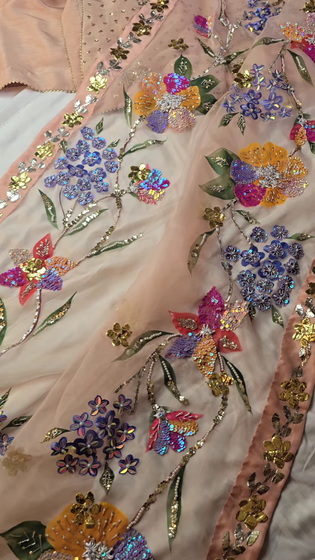 Blossom Radiance Peach Sequin Embroidered Suit Set - Image 3