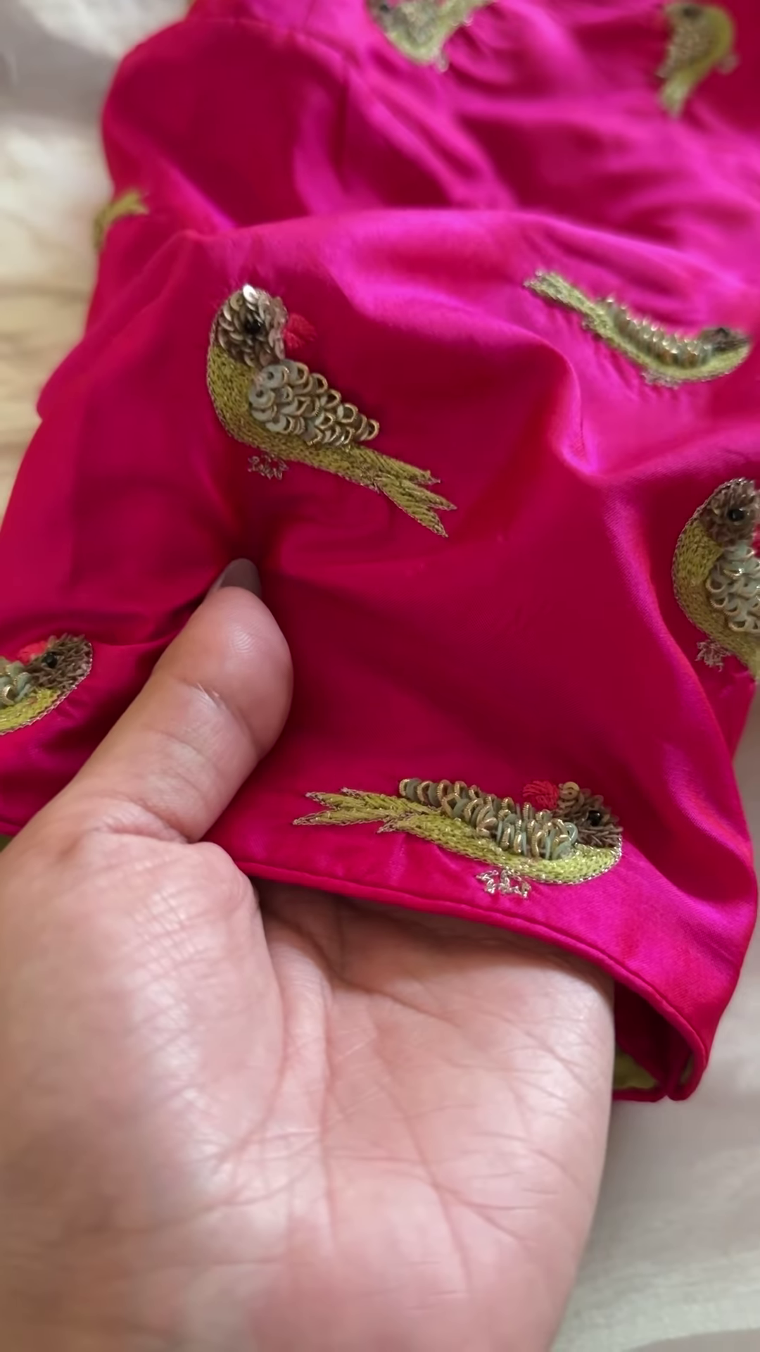 Peach Pink & Lime Green Embroidered Organza Suit Set - Image 2