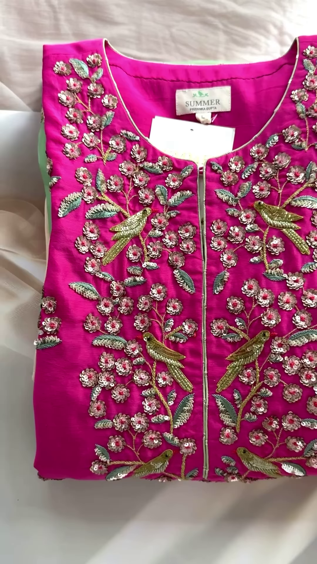 Crimson Red Bird Motif Embroidered Blouse & Dupatta Set - Image 2