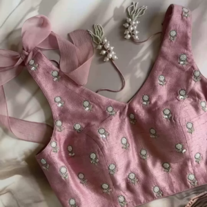 Blush Pink Embroidered Tie-Up Blouse