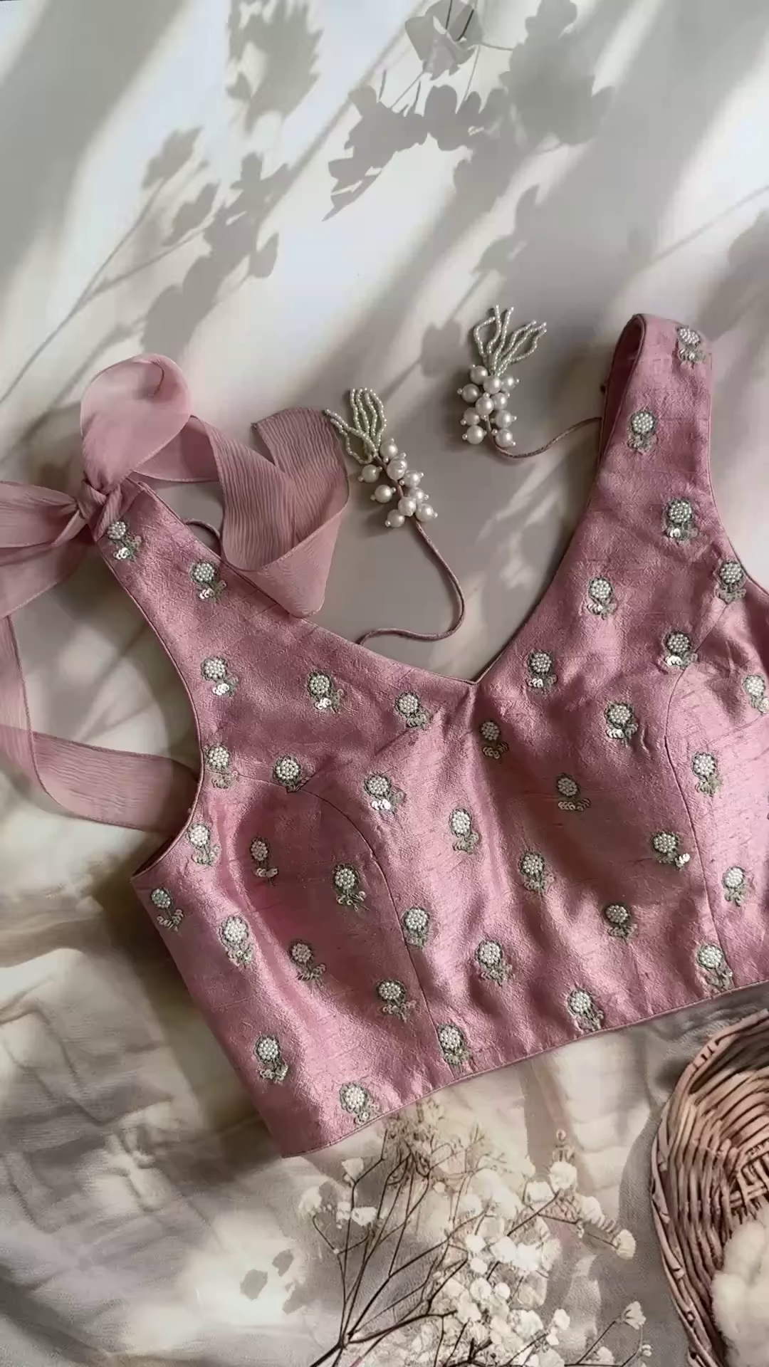 Blush Pink Embroidered Tie-Up Blouse