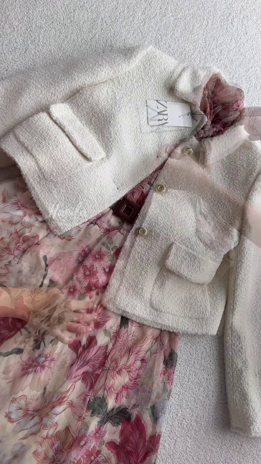 Vintage Rose Floral Chiffon Dress with Belt