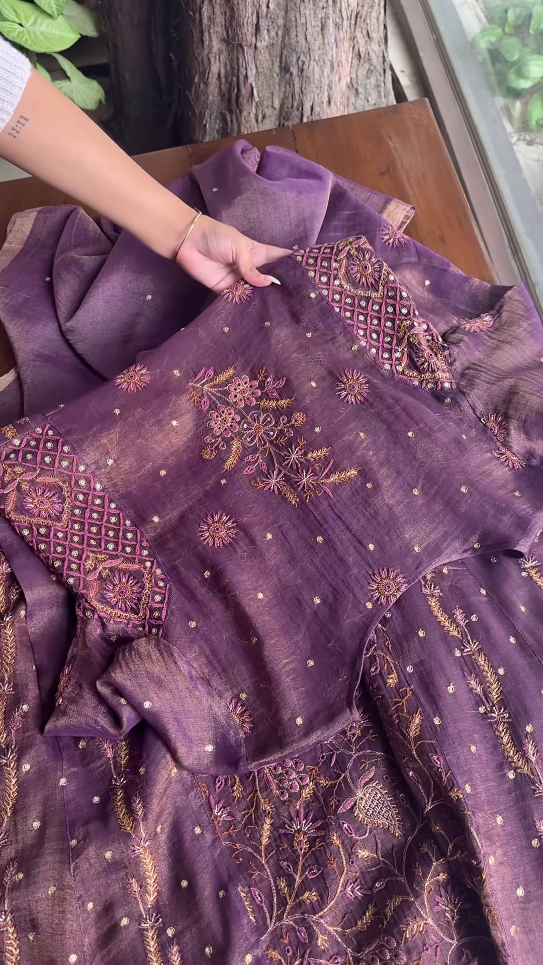 Royal Purple Chanderi Silk Kurta Set with Intricate Thread Embroidery & Handcrafted Detailing - Image 2