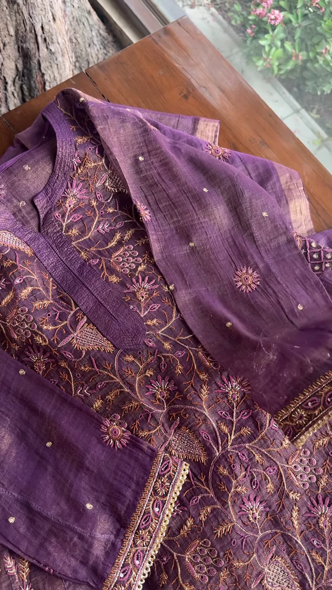 Royal Purple Chanderi Silk Kurta Set with Intricate Thread Embroidery & Handcrafted Detailing - Image 4
