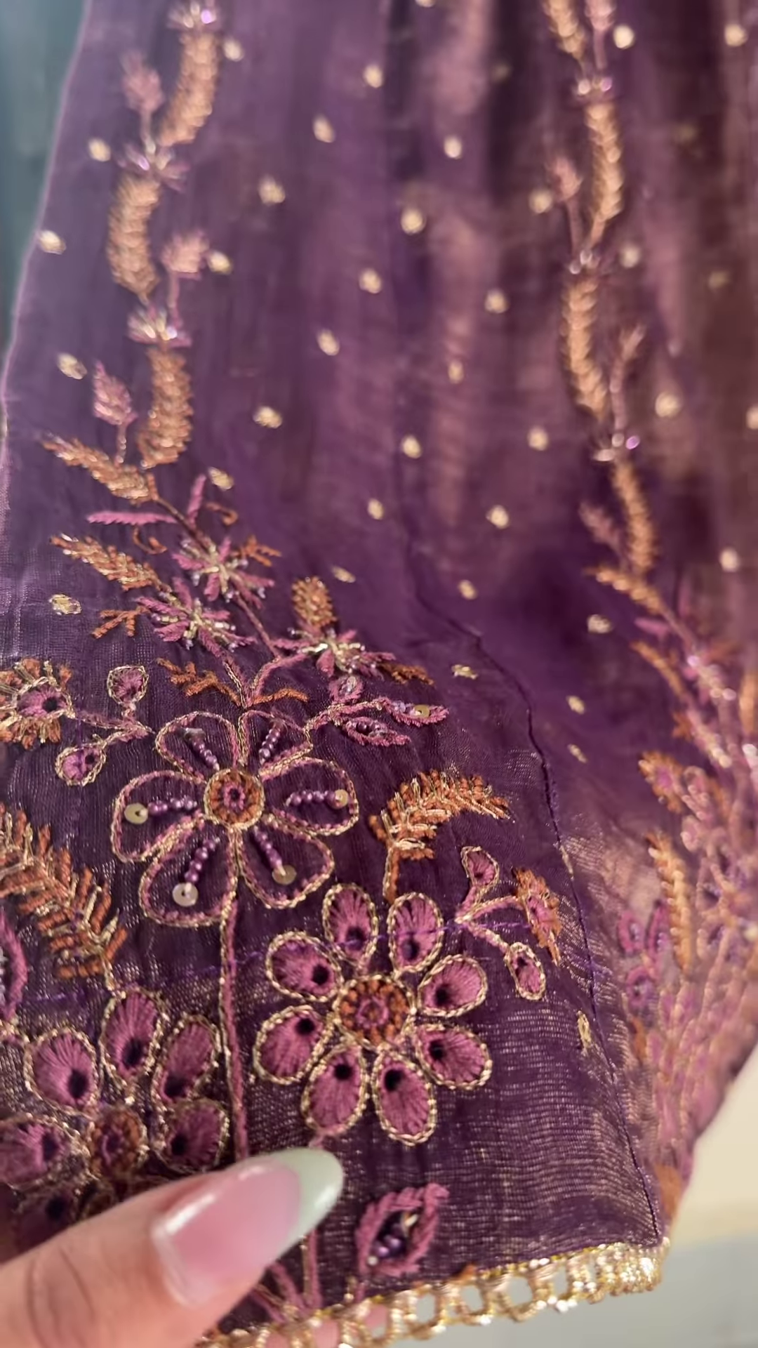 Royal Purple Chanderi Silk Kurta Set with Intricate Thread Embroidery & Handcrafted Detailing - Image 3