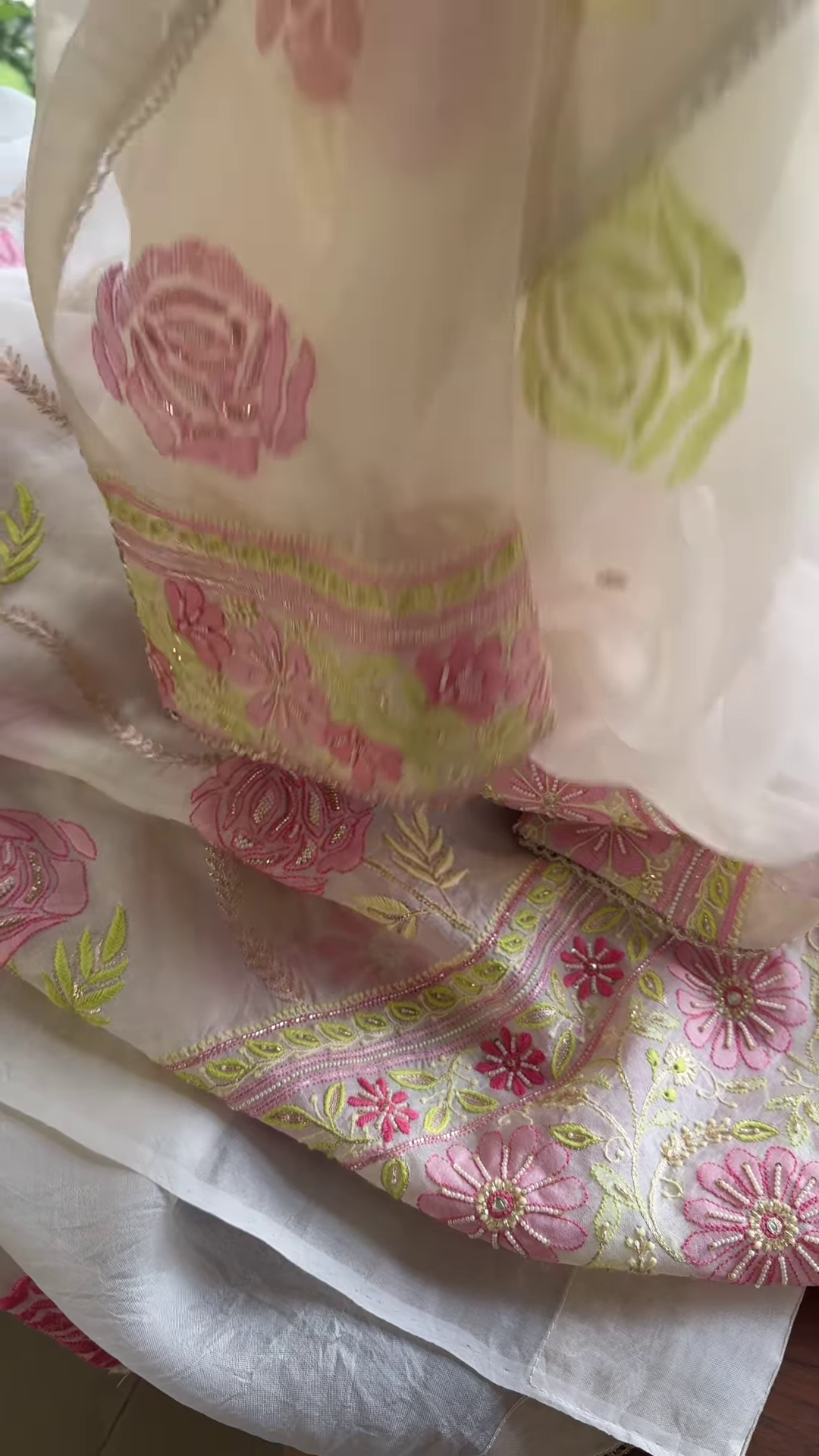 Gulbahar Blush Pink Floral Embroidered Organza Suit Set - Image 3