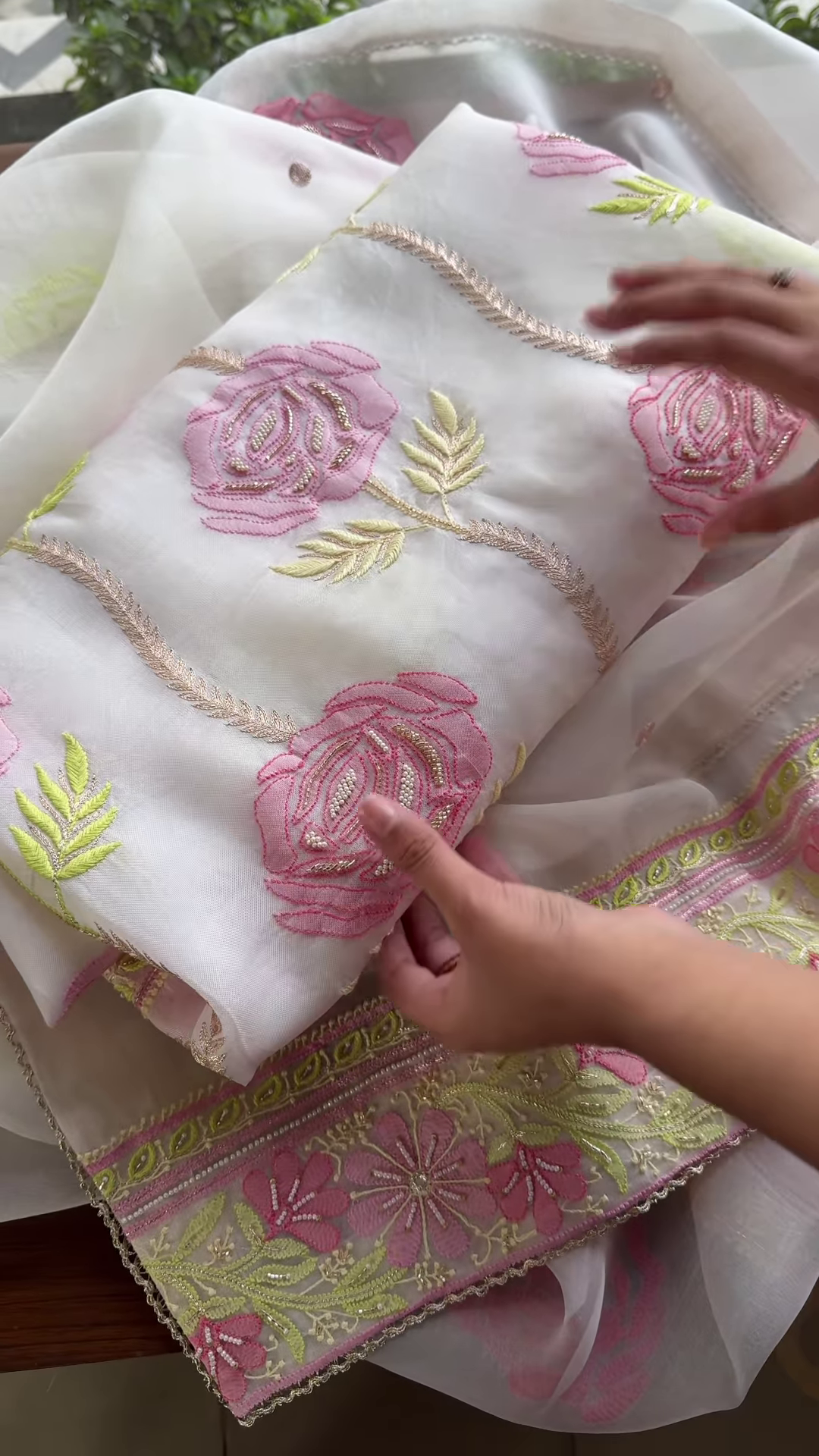 Gulbahar Blush Pink Floral Embroidered Organza Suit Set - Image 2