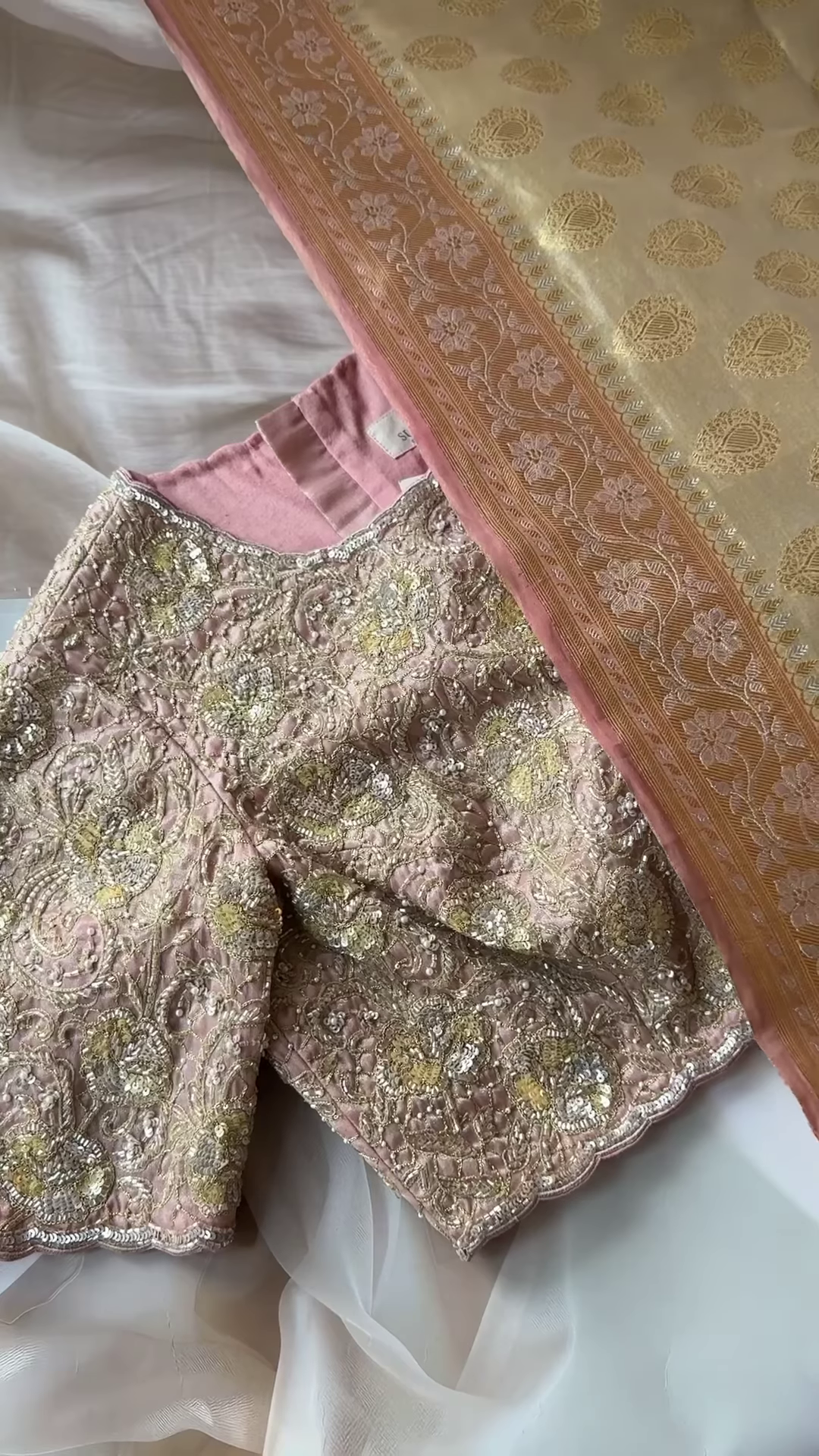 Noorani Dusty Rose Hand-Embroidered Blouse with Jacquard Silk Dupatta - Image 2