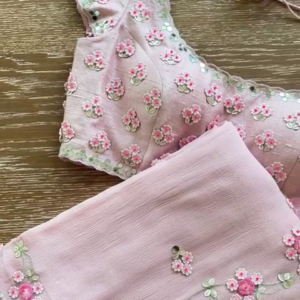 Gulnaaz Blush Pink 3D Floral Blouse & Dupatta Set