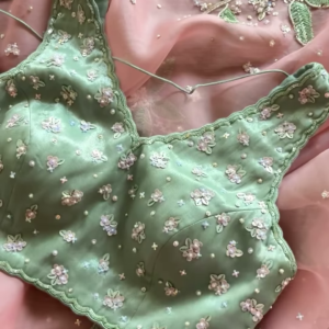 Green Blouse & Rose Pink Embroidered Dupatta Set