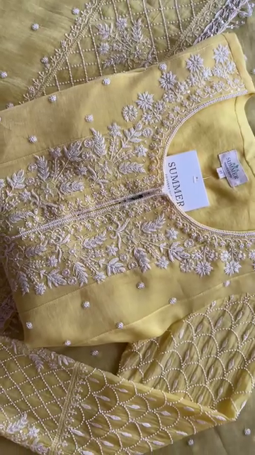 Noor Lemon Yellow Chikankari-Style Embroidered Kurta Set - Image 3