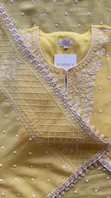 Noor Lemon Yellow Chikankari-Style Embroidered Kurta Set - Image 2