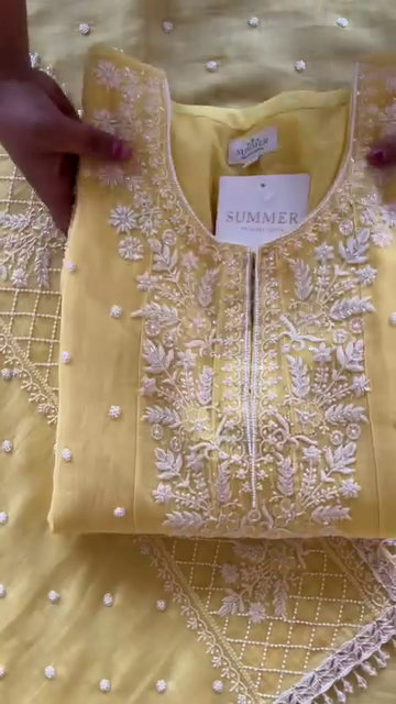 Noor Lemon Yellow Chikankari-Style Embroidered Kurta Set