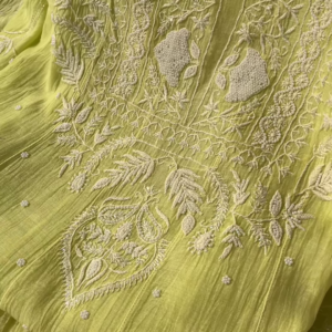 Lime Zest Embroidered Chikankari Unstitched Suit Fabric