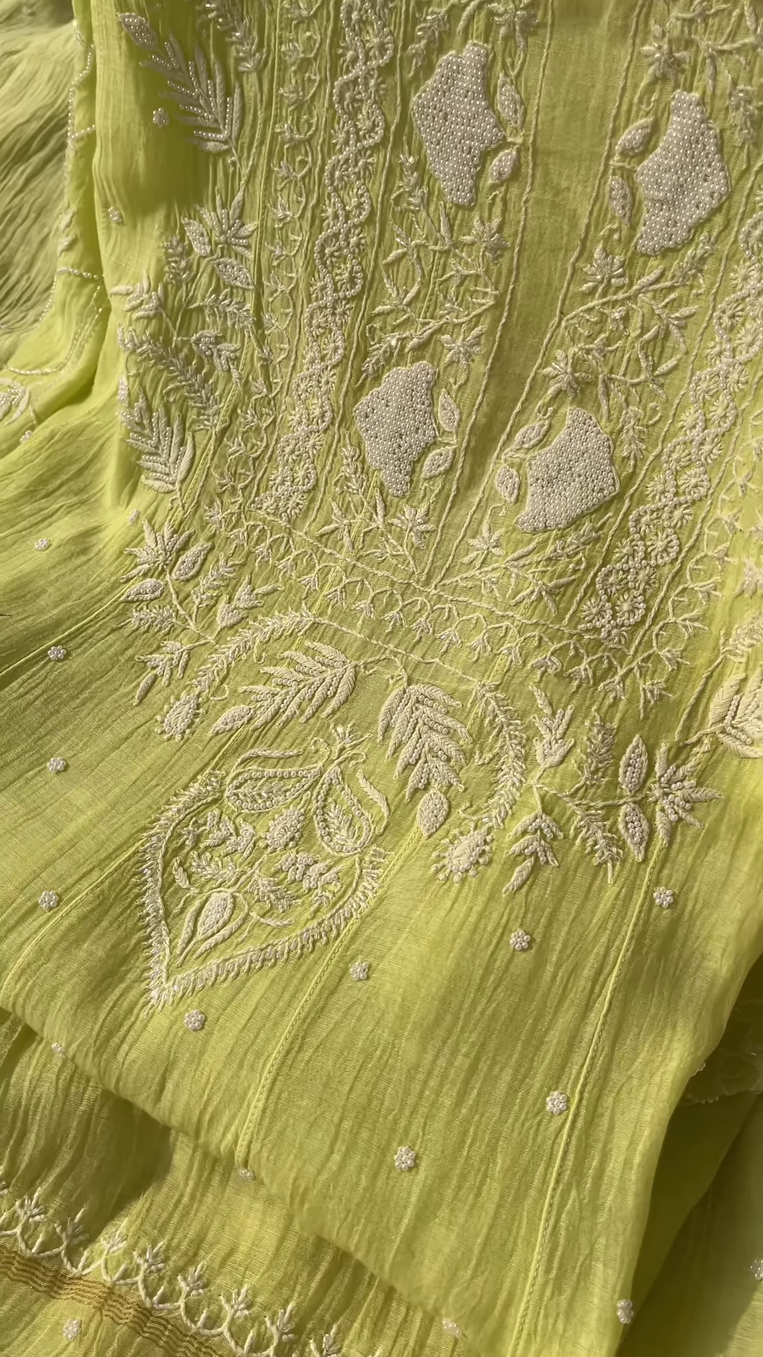 Lime Zest Embroidered Chikankari Unstitched Suit Fabric