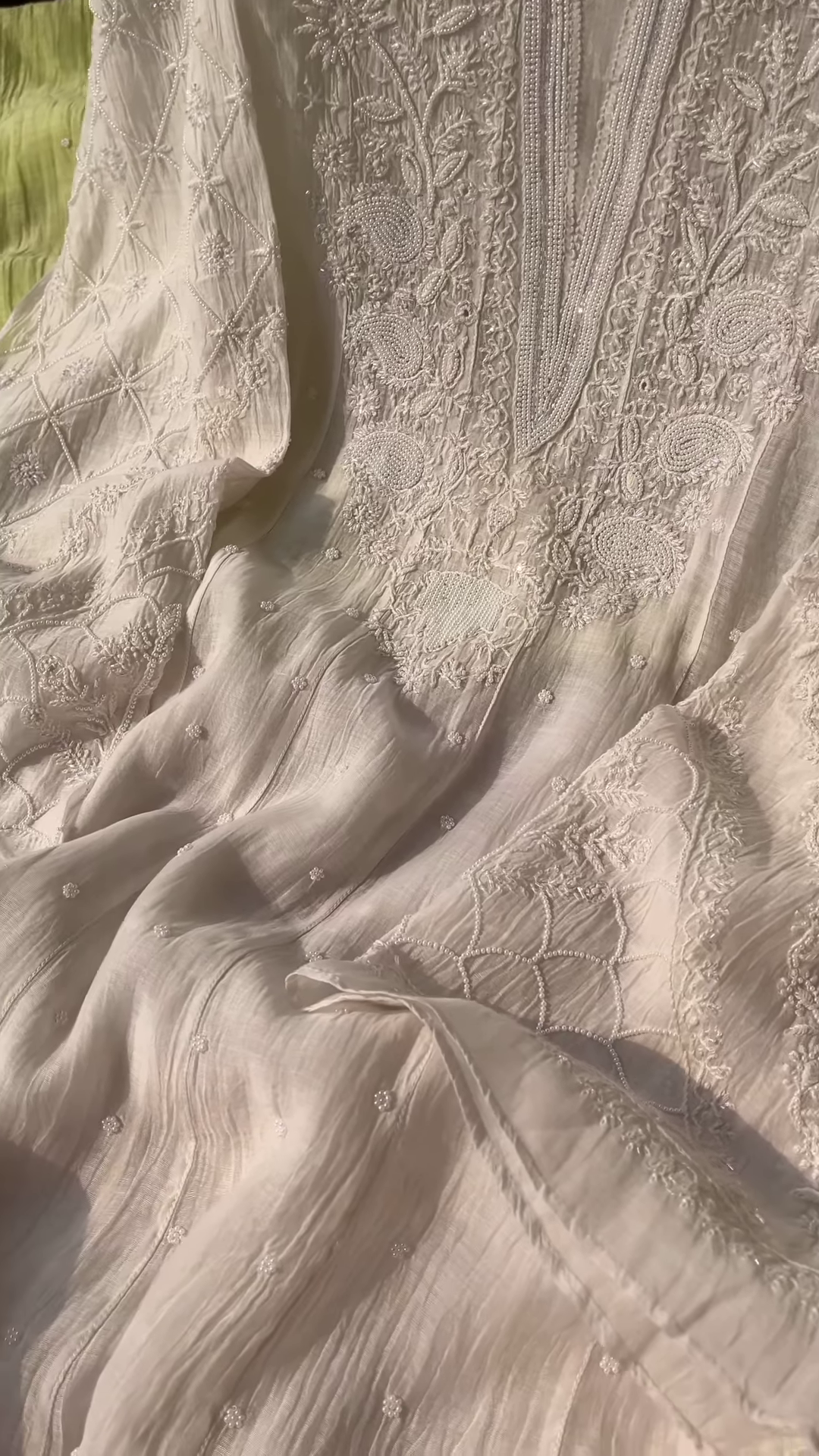 Lime Zest Embroidered Chikankari Unstitched Suit Fabric - Image 5